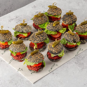Meal card cover for: Vegan Beetroot Falafel and Chilli Jam in Mini Black Sliders