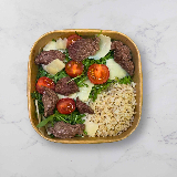 Meal card cover for: Beef strips with rocket, tomatos and rice