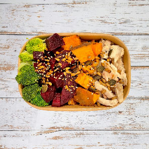 Meal card cover for: Omega Chicken and Veggies Protein box