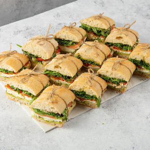 Meal card cover for: Fresh Mozzarella, Tomato, Pesto and Rocket Leaves in Ciabatta