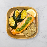 Meal card cover for: Salmon with quinoa courgette and pesto