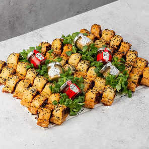 Meal card cover for: Sausage Rolls with Caramelised Onion Chutney and Sesame Seeds
