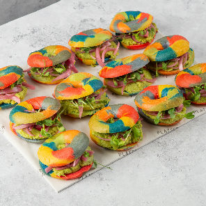 Meal card cover for: Pride Vegan Rainbow Bagel Platter with Smashed Avocado