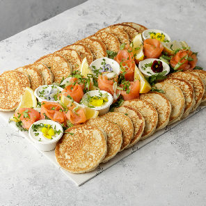 Meal card cover for: Smoked Salmon and Cream Cheese Pancake Platter - 22 Pancakes