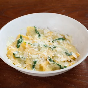 Meal card cover for: Handmade Ravioli with Organic Lamb, Parsley and Parmesan in a Light Butter and Sage Sauce
