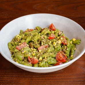 Meal card cover for: VEGAN Homemade Pistachio & Basil Pesto with Sauteed cherry tomatoes (Casarecce)