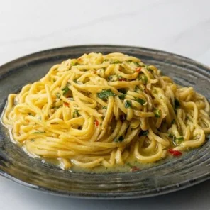 Meal card cover for: Garlic & Chilli Spaghetti (Aglio, Olio & Peperoncino)