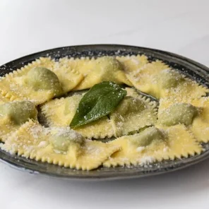 Meal card cover for: Ricotta & Spinach Ravioli (Butter and Sage)