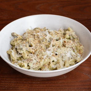 Meal card cover for: Homemade Creamy Walnut Sauce (Casarecce) (V) with Chestnut Mushrooms