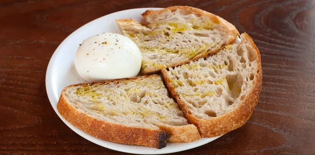 Burrata with Toasted Sourdough and a Drizzle of Organic Extra Virgin Olive Oil, Emilia's Crafted Pasta - Aldgate