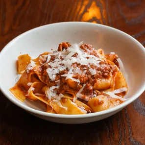 Meal card cover for: 4 Hour Slow Cooked Béchamel Bolognese (Pappardelle)