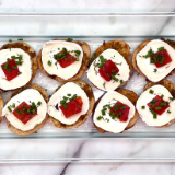 Meal card cover for: Red Pepper Tapenade & Goats Cheese Crostini
