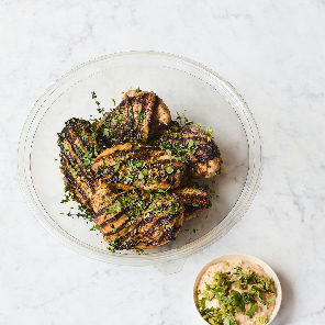 Meal card cover for: Platter of roasted hawaij chicken with coriander sour cream