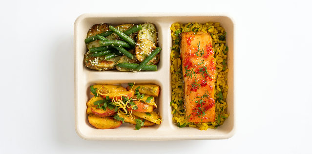 Sweet chilli glazed Salmon & herb brown rice Lunchbox, Route Catering - Angel