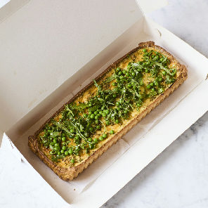 Meal card cover for: Whole pea and feta quiche with rocket and za'atar