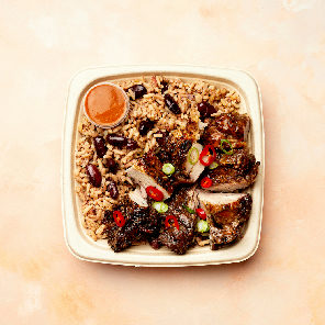 Meal card cover for: Dorothy's Jerk Chicken & Rice and Peas