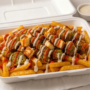 Meal card cover for: Loaded Falafel & Halloumi