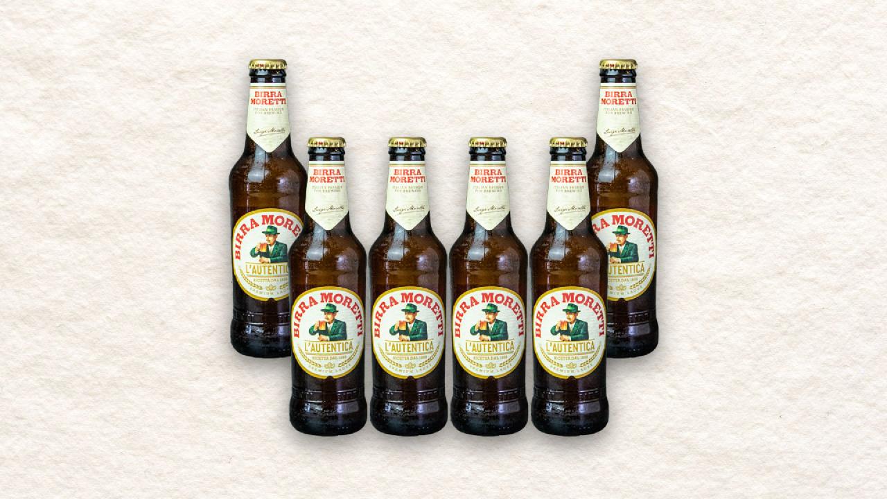 Meal card cover for: 6x Moretti Beers (33cl)