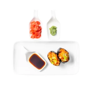 Meal card cover for: Spicy Salmon Gunkan (soy sauce, ginger, wasabi)