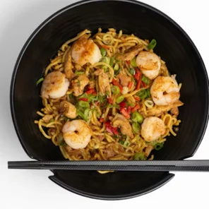 Meal card cover for: Prawn & Chicken Garlic Fried Noodle