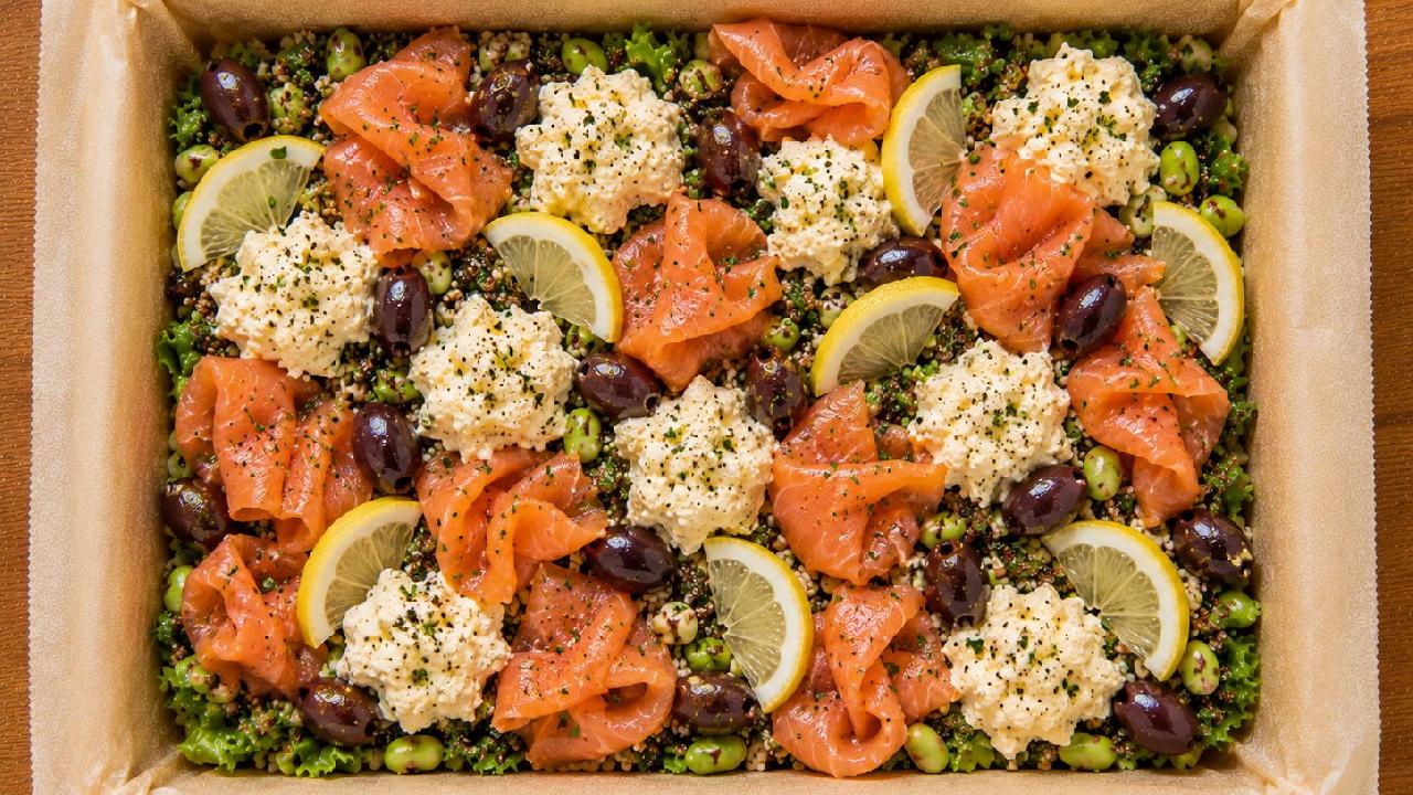 Meal card cover for: Salmon & Egg Mayo Salad Box (up to 12 people)