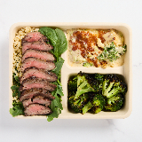 Meal card cover for: Butcher's Cut (Baby Spinach + Rocket, Brown Rice, Charred Flank Steak, Ponzu Sesame Broccoli, Seasonal Mac 'N' Cheese)