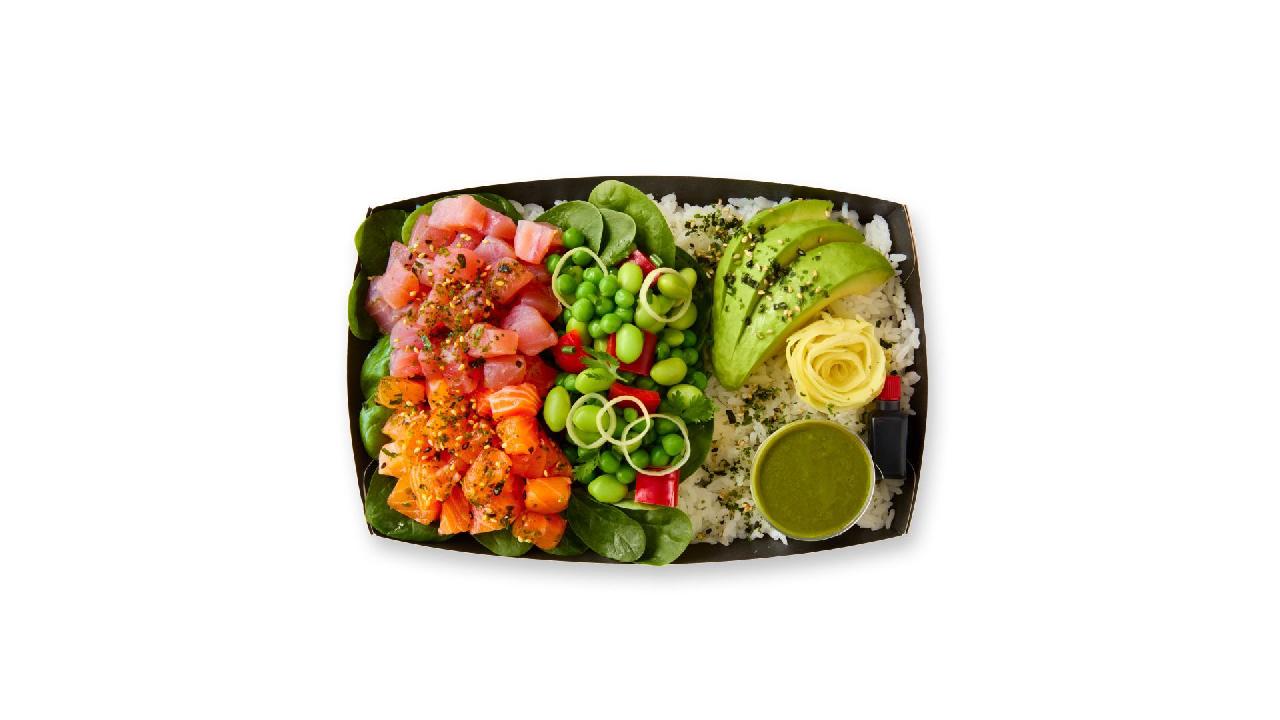 Meal card cover for: tuna’salmon bento salad