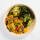 Meal card cover for: Tofu Bowl (Brown Rice, Lime Leaf Tofu, Ponzu Sesame Broccoli, Pickled Ginger Cucumbers, Cashew Nori Crunch)