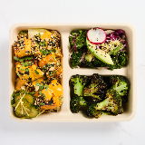 Meal card cover for: Where My Vegans At? (Brown Rice, Lime Leaf Tofu, Ponzu Sesame Broccoli, Kale Miso Slaw, Pickled Ginger Cucumbers, Cashew Nori Crunch)