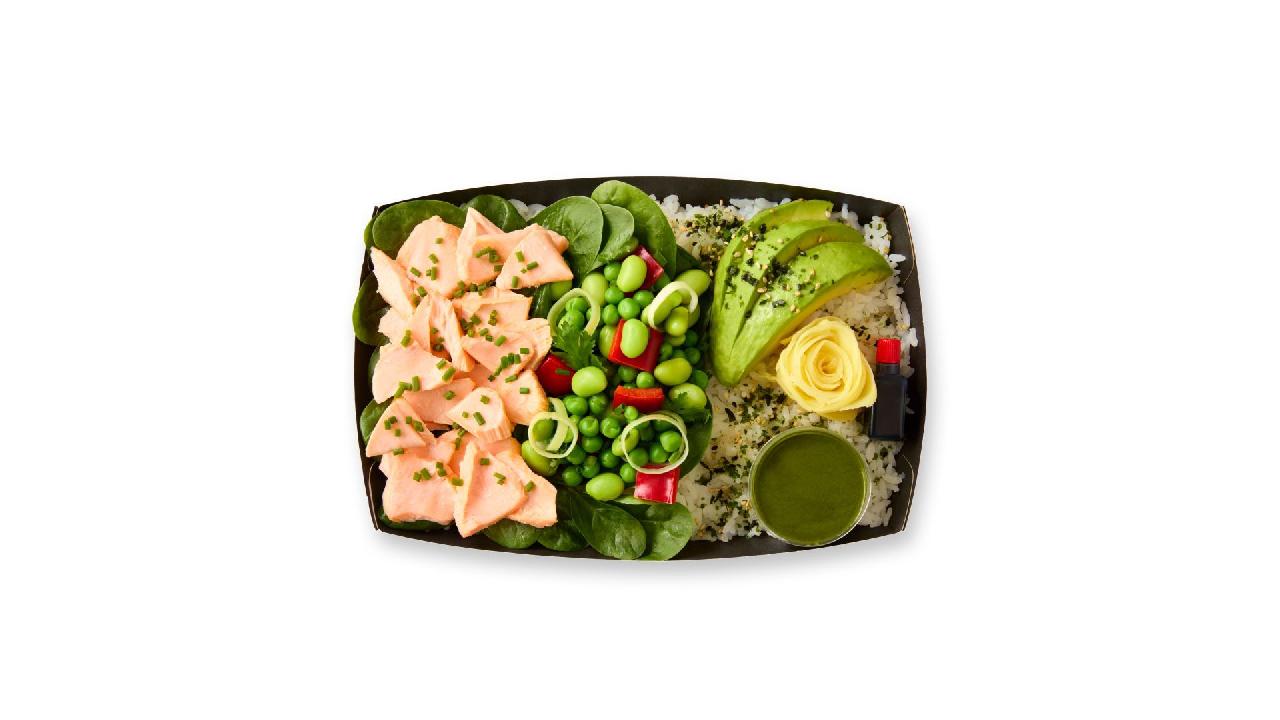 Meal card cover for: the salmon bento salad