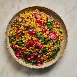 Meal card cover for: Roasted corn salad with hibiscus radishes