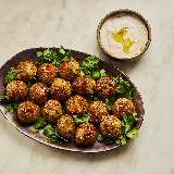 Meal card cover for: Chicken meatballs with pomegranate molasses and sumac sour cream 
