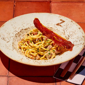 Meal card cover for: Chorizo Carbonara