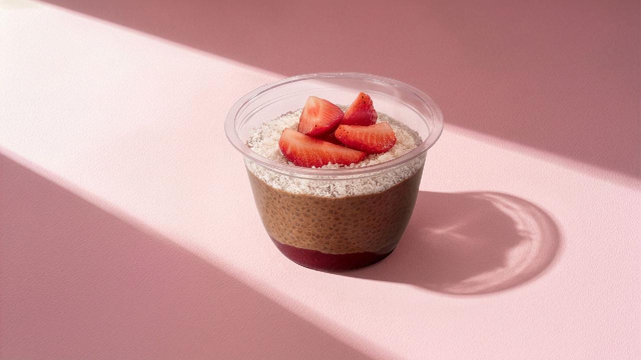 Meal card cover for: Chocolate Chia & Strawberry Pudding