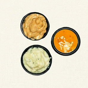 Meal card cover for: Try Three for 3.50 (DIPS)
