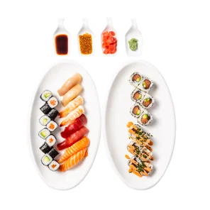 Meal card cover for: Nara Share Sushi box- 32 pieces (New) (soy sauce, ginger, wasabi and Add your favourite sesame sauce).