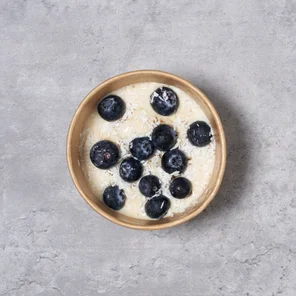 Meal card cover for: Lemon Sorbet with blueberries & desiccated coconut.
