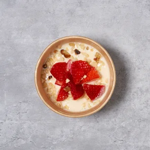 Meal card cover for: Lemon Sorbet with mixed nuts & strawberries.