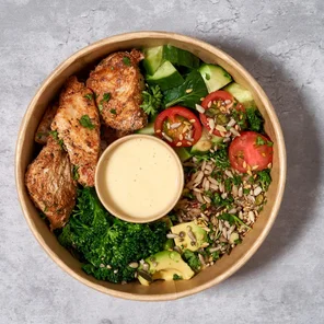 Meal card cover for: The Chicken Buddha Bowl.