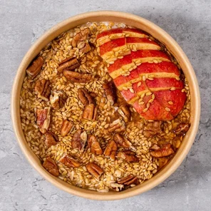 Meal card cover for: Overnight Gluten Free Oats with Apple, Pecans, Flaxseeds & Maple Syrup.