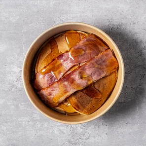 Meal card cover for: Protein Pancakes with Turkey Bacon & Maple Syrup.