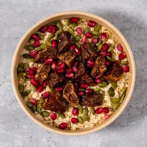 Meal card cover for: Overnight Gluten Free Oats with Ashwagandha, Figs, Pomegranate, Pumpkin Seeds & Honey.