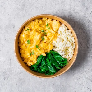 Meal card cover for: Free range Scrambled Egg Protein Pot with Greek Cheese & Spinach 🥚🧀🥬