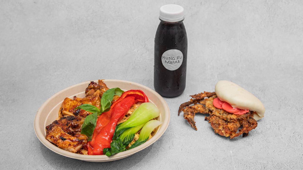 Meal card cover for: Noodles, a bao and a homemade drink