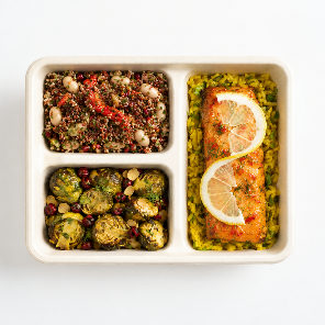 Meal card cover for: Sweet chilli glazed Salmon - herb brown rice Lunchbox (Winter)