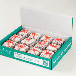 Meal card cover for: Christmas Snow Square cakes (Serves 12)