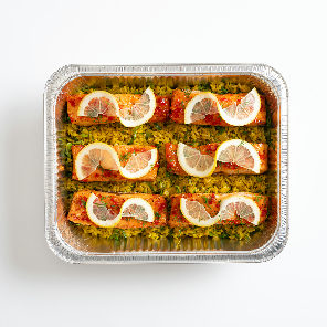 Meal card cover for: Sweet chilli glazed Salmon - herb brown rice (Serves 6)