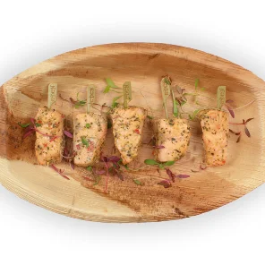 Meal card cover for: Lime, Chilli & Coriander Salmon Brochette