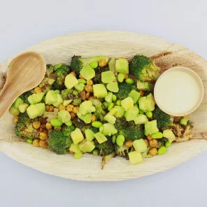 Meal card cover for: Small Avocado & Charred Broccoli with Curried Chickpea & Edamame Salad - 3-4 portions
