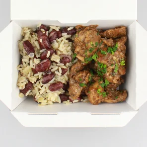 Meal card cover for: Jerk Chicken, Rice & Peas - Hot Boxed Meal